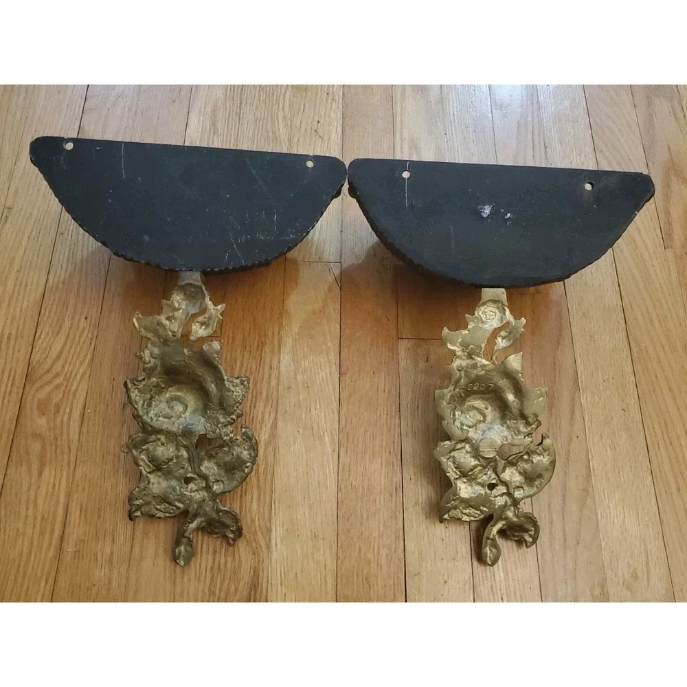 Repurposed Virginia Metalcrafters 2207 Brass Rose Curtain Tie Back Wall Shelves